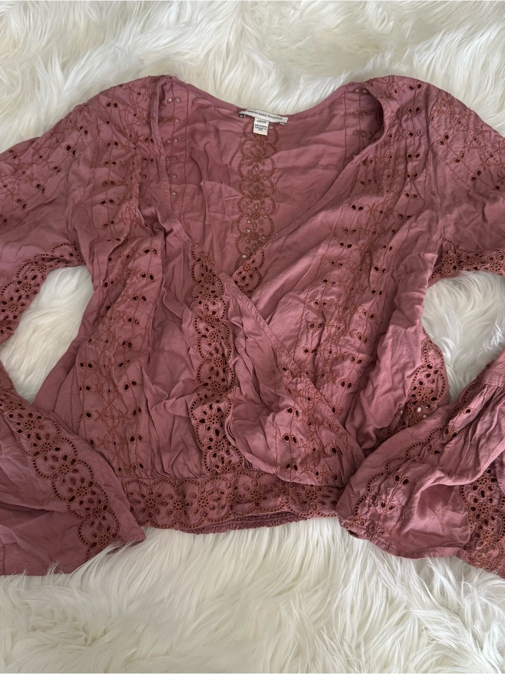 American Eagle Lace Bell Sleeve Crop Top Sz: S